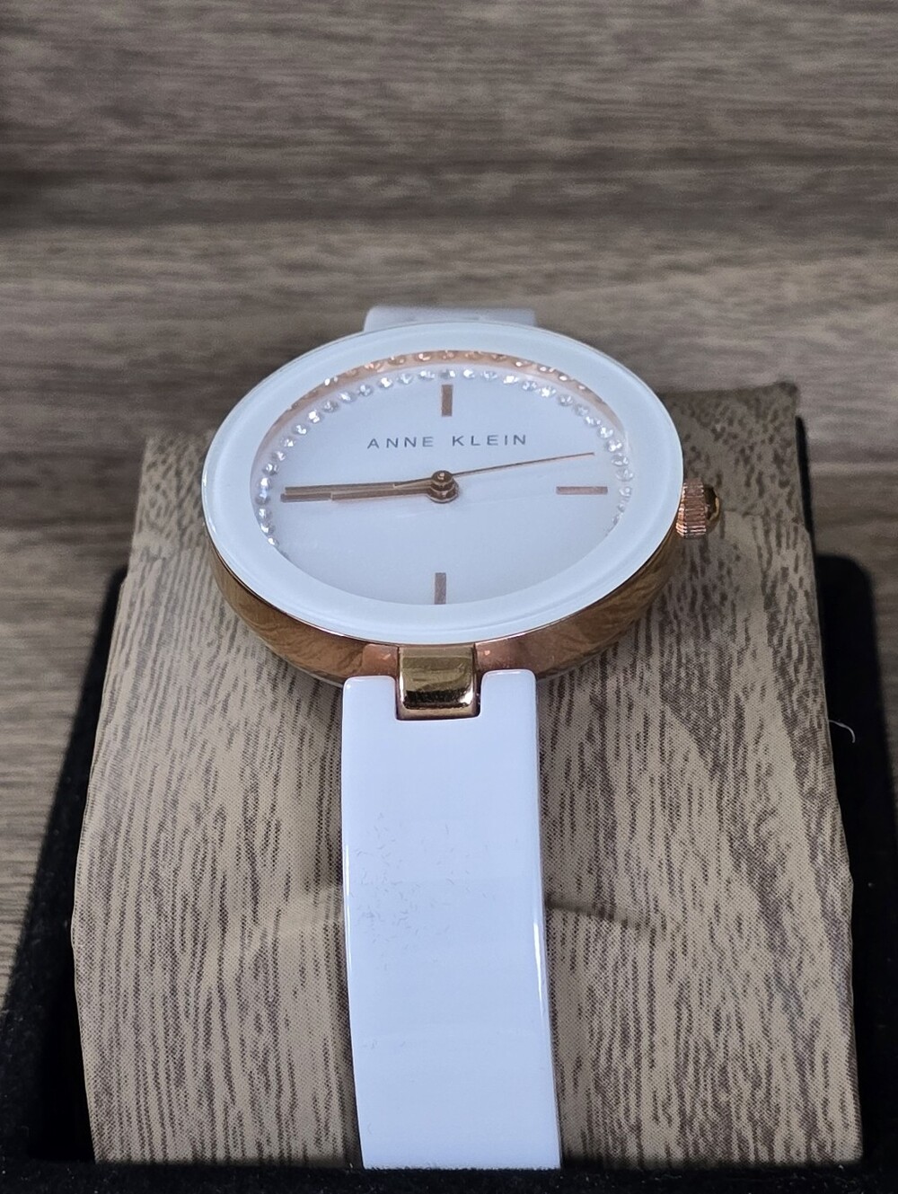 Anne Klein White and Rose Gold Petite Crystal Accent Watch
